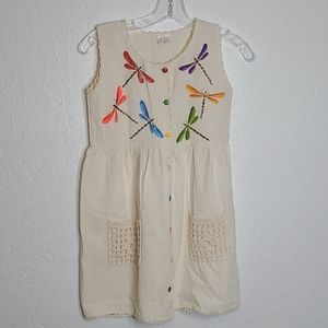 Girls vintage dress boho handpainted dragonflies